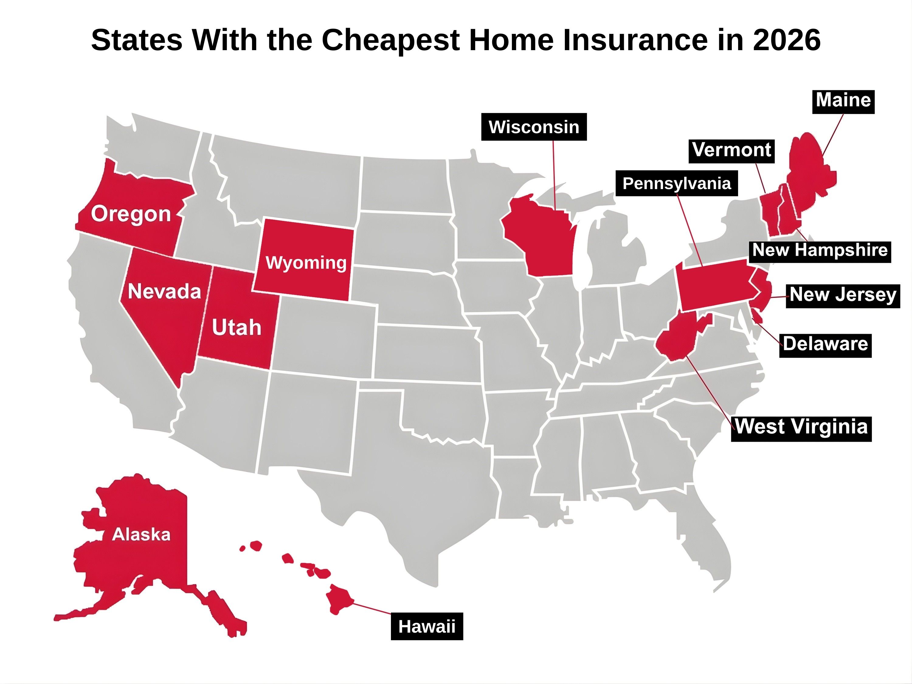 Map of states with the cheapest home insurance