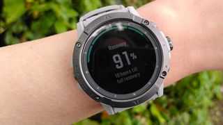 Coros Apex 2S watch on woman's wrist showing 91% recovery