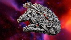 Lego Millennium Falcon on AI generated space background