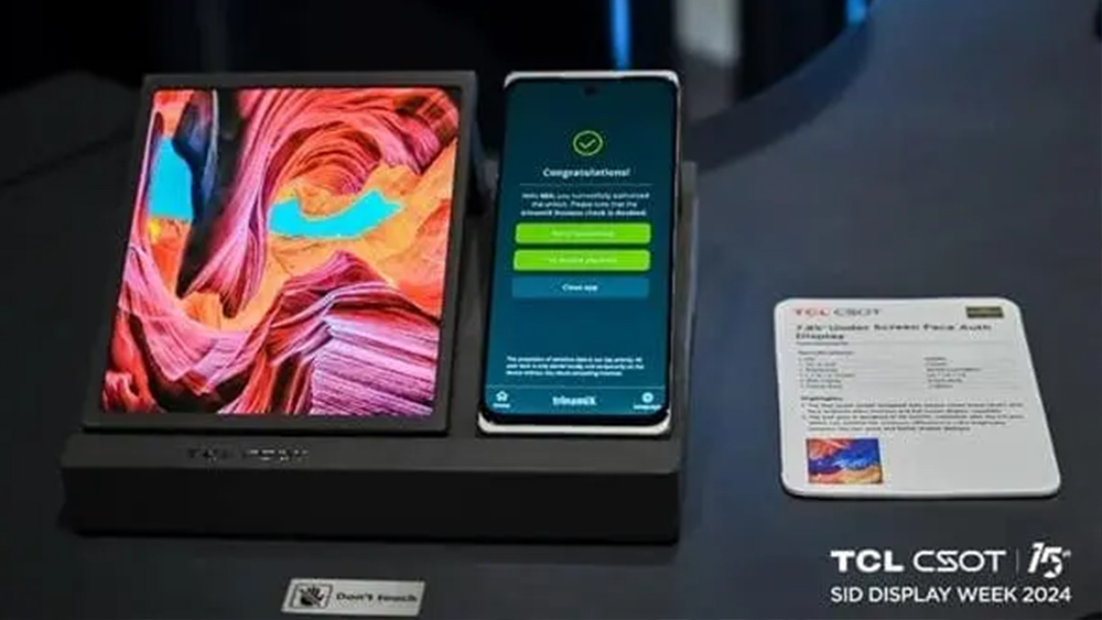 TCL tri-fold phone on a desk