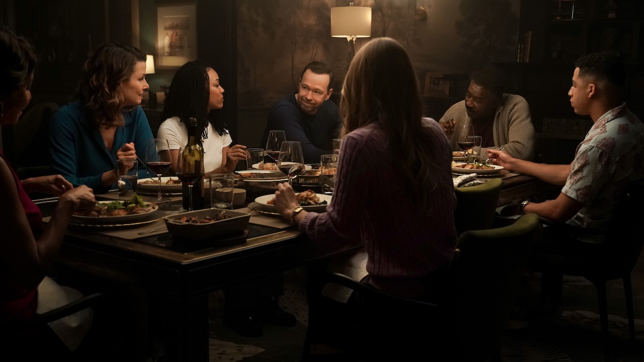 Danny and Bridget joining the Silver family dinner in Boston Blue Season 1x02
