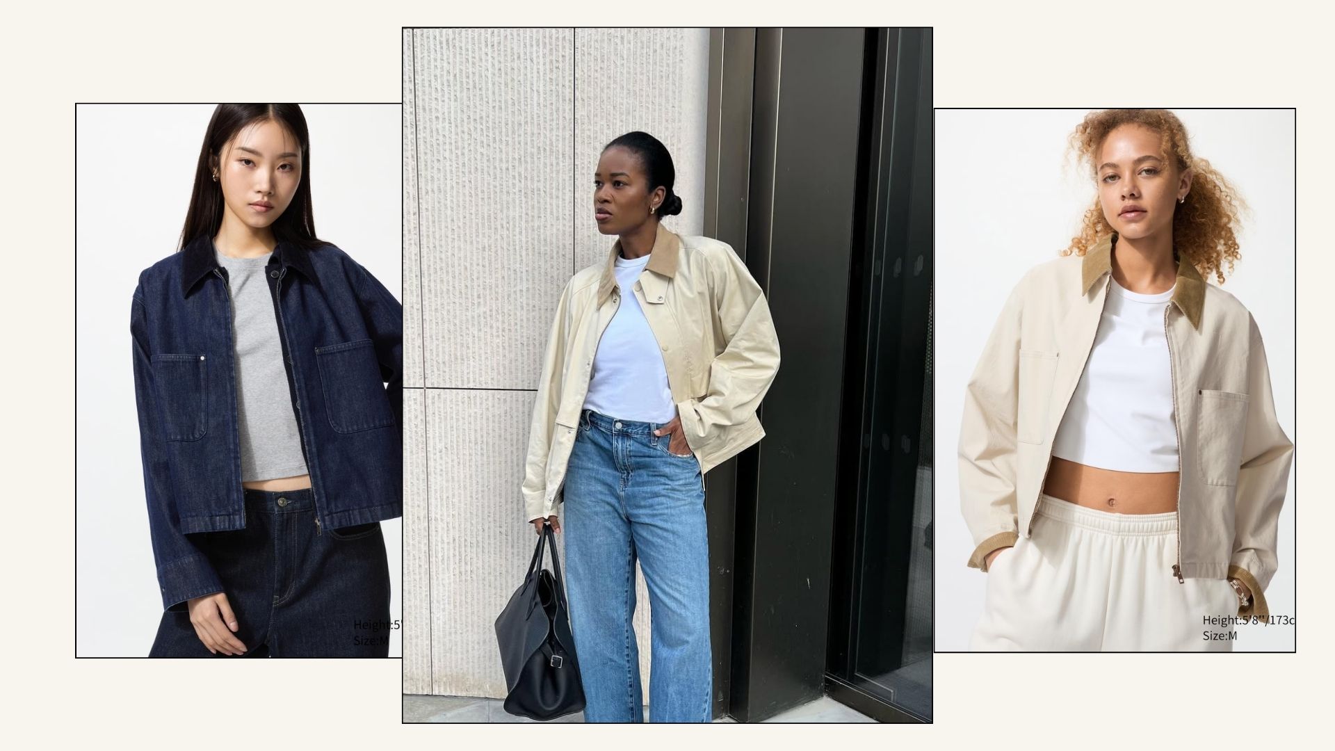 woman wearing Uniqlo's barn jacket with cord collar