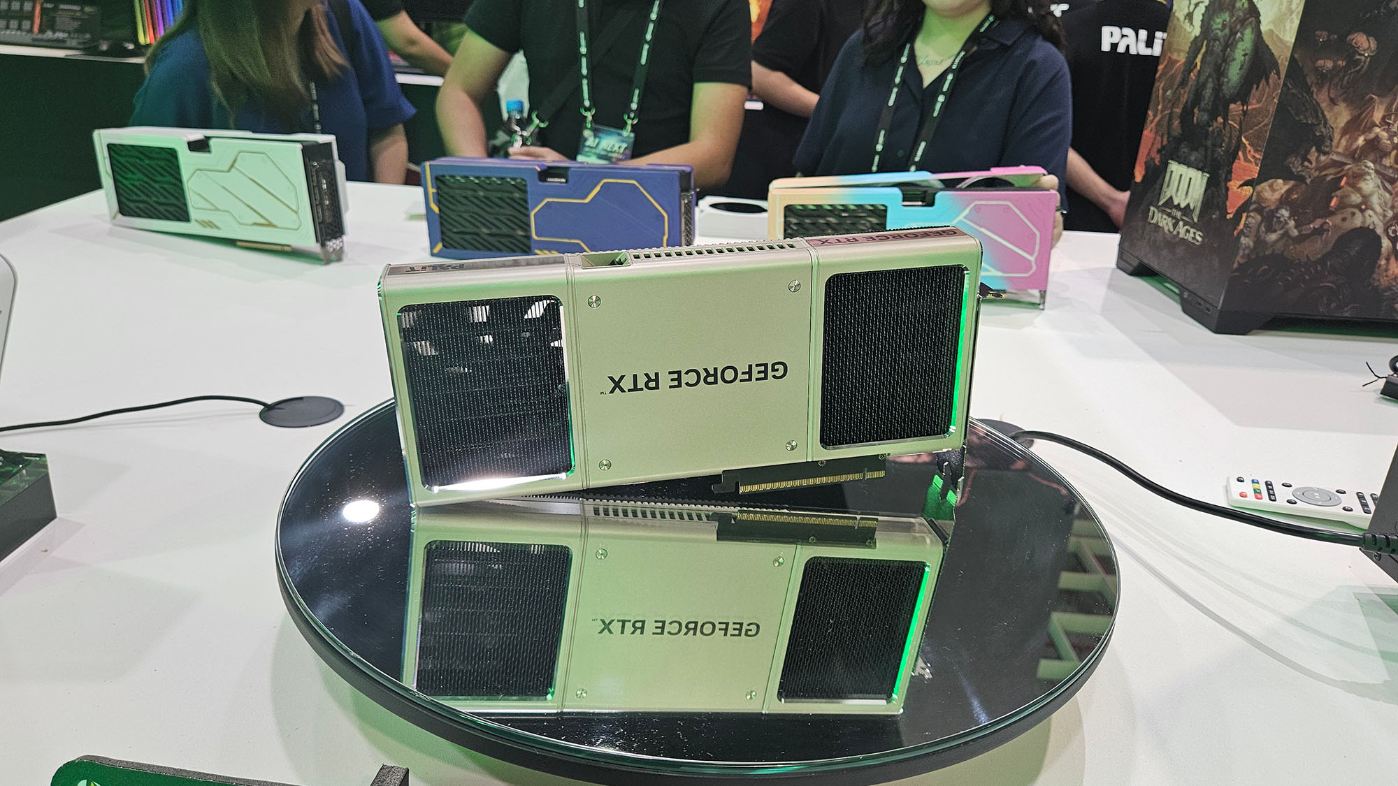 A graphics card on display at Computex 2025