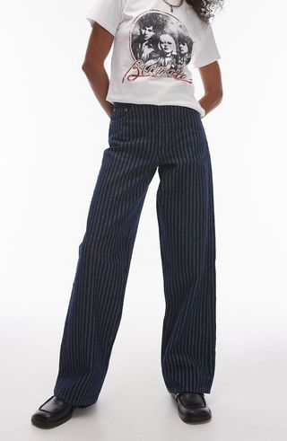 Stripe Mid Rise Column Jeans