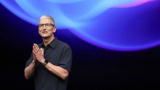 Apple CEO Tim Cook delivers remarks before the start of an Apple event at Apple headquarters on September 09, 2024 in Cupertino, California. Apple held an event to showcase the new iPhone 16, Airpods and Apple Watch models. (Photo by Justin Sullivan/Getty Images)