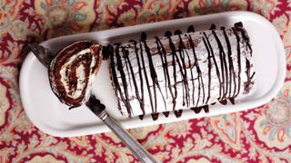Chocolate praline meringue roulade