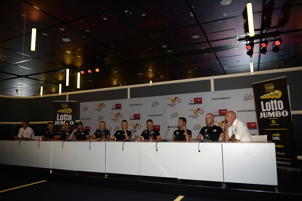 LottoNL-Jumbo riders meet the the press before the 2015 Tour de France.