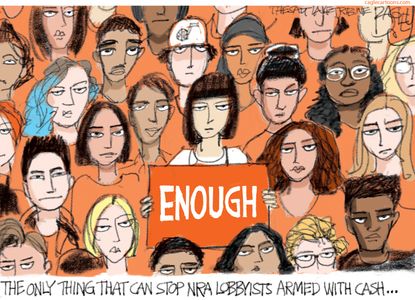 Political cartoon U.S. Parkland students March For Our Lives Never Again gun control mass shootings protest