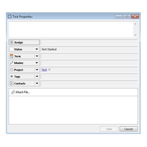 You can assign each task many different properties, including contact assignments, a status and project assignments.