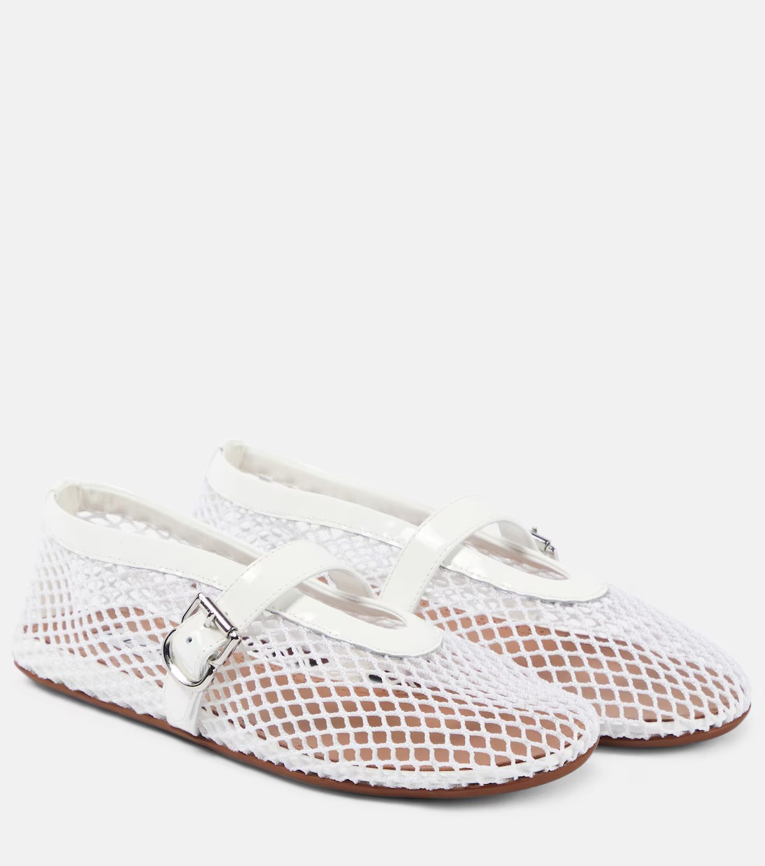 Alaia, Leather-trimmed fishnet ballet flats