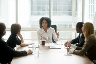 A female-led meeting