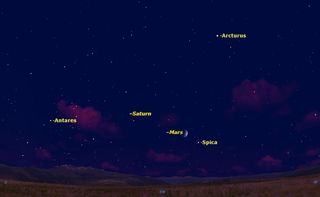 On August 2, the moon has moved to lie between Spica and Mars.