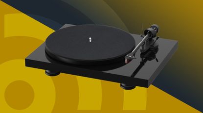Pro-ject's debut carbon evo on a yellow background
