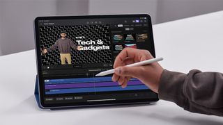Final Cut Pro being used on an iPad with Apple Pencil