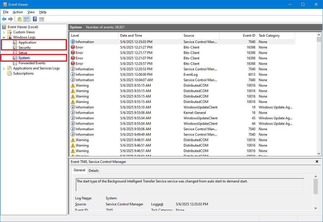 Event Viewer Windows Logs