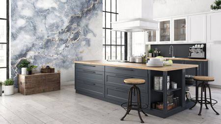 Marble mural in a modern kitchen 