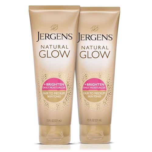 Jergens Natural Glow Self Tanner Body Lotion, Sunless Tanning, Fair to Medium Skin Tone, Daily Moisturizer With Coconut Oil, Vitamin E and Antioxidants, 7.5 Oz, Pack of 2