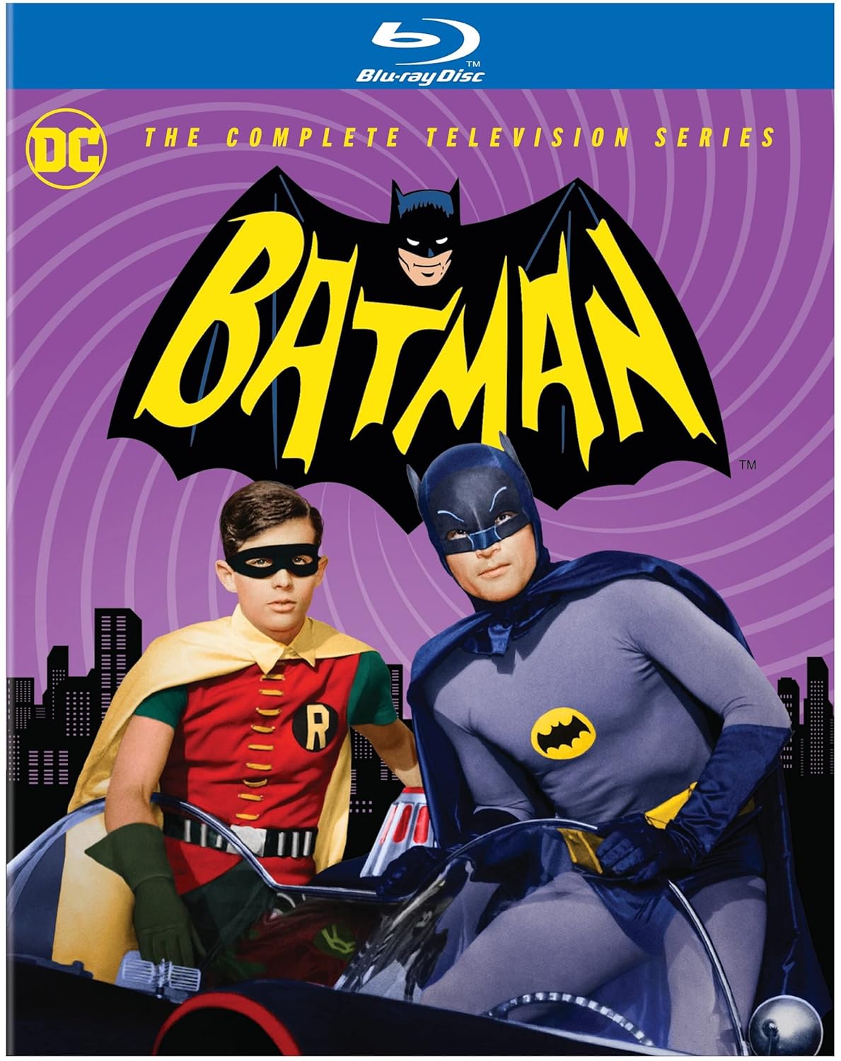 The packaging for the Batman complete TV series with Batman and Robin on the front 