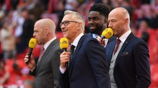 Gary Lineker, Alan Shearer, Micah Richards and Danny Mills on commentary duty for the FA Cup semi-final between Manchester City and Liverpool in April 2022.