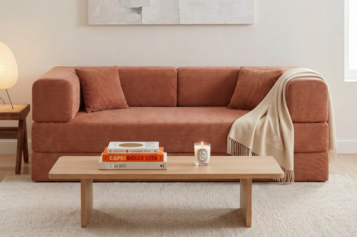 Mia 3-seater Corduroy Compressed Sofa Bed (Clay Red)