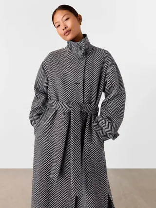 Whistles Petite Cosette Herringbone Wool Rich Coat, Black/white