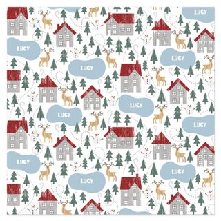 Christmas scene wrapping paper with house and trees