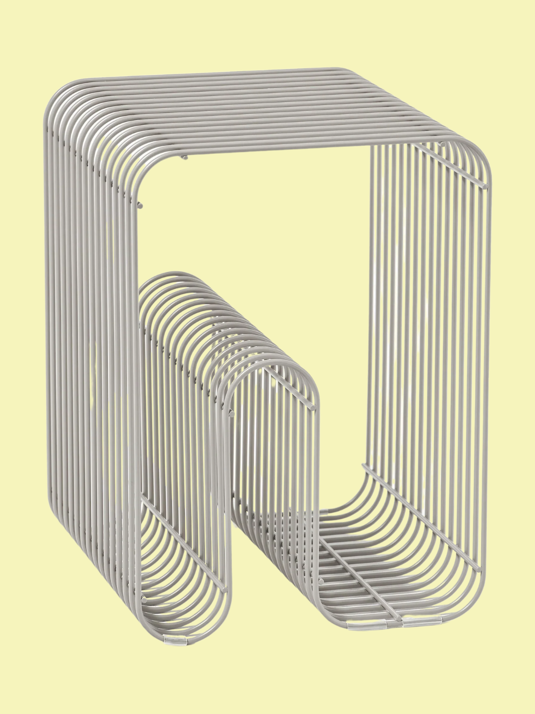 A matte greige wired side table