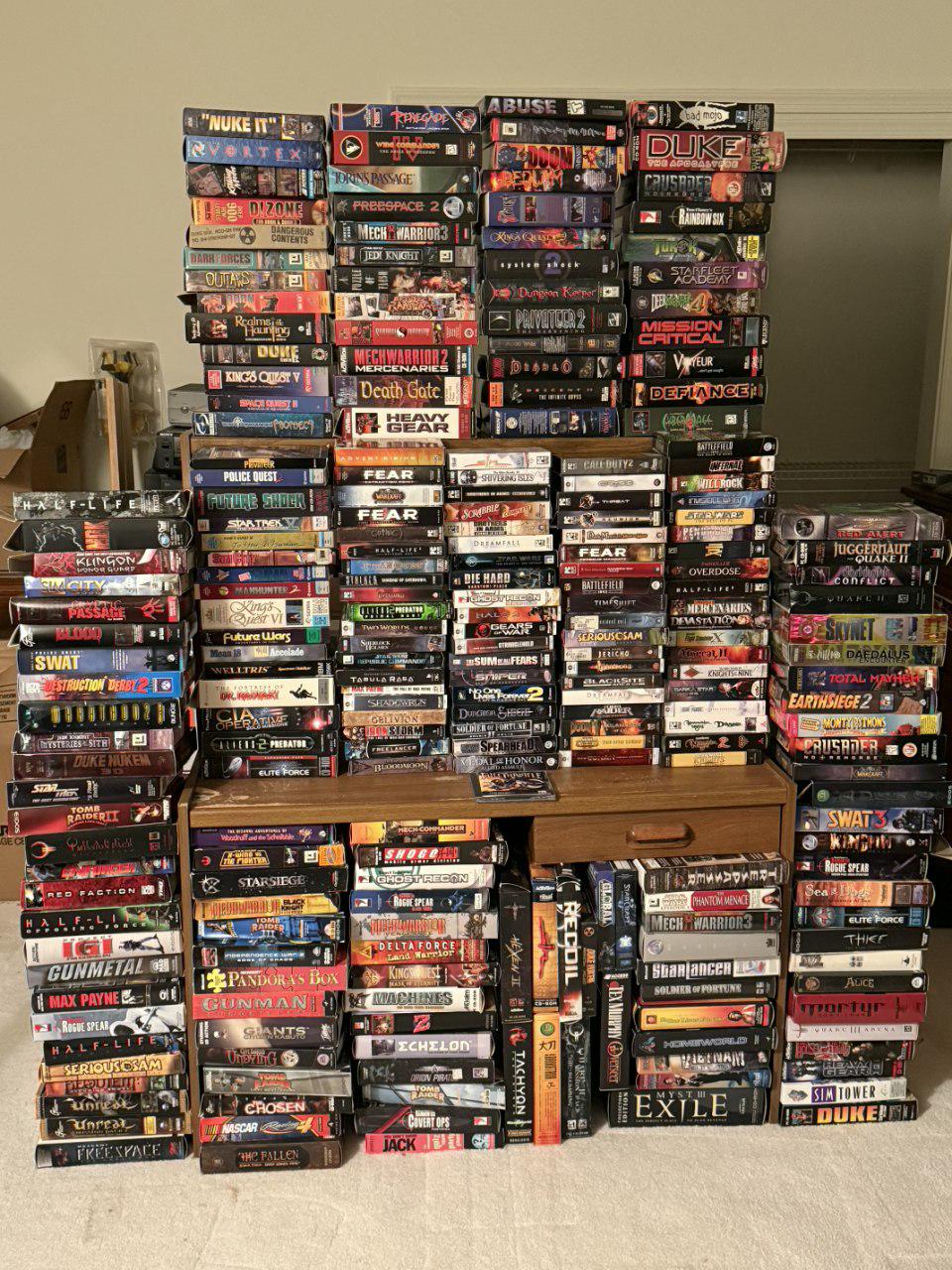 A closet full of dozens of big box PC games