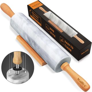 Marble rolling pin with wooden handle