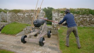 Alex Langlands fires a cannon