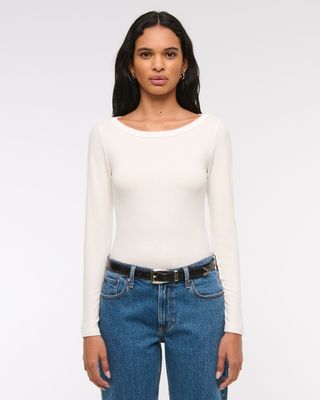 Long-Sleeve Boatneck Featherweight Rib Top