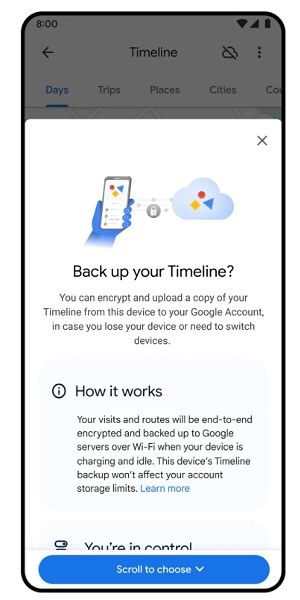 Google's Timeline splash page details how users can backup their location data.