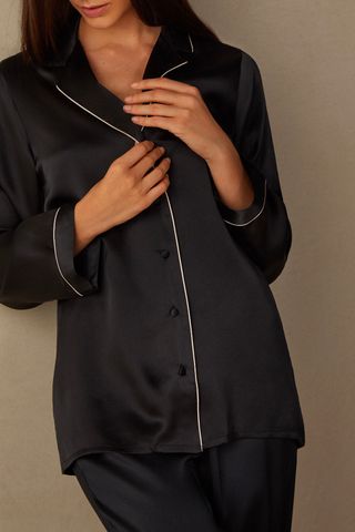 Intimissi Mannish-Cut Jacket in Silk Satin 