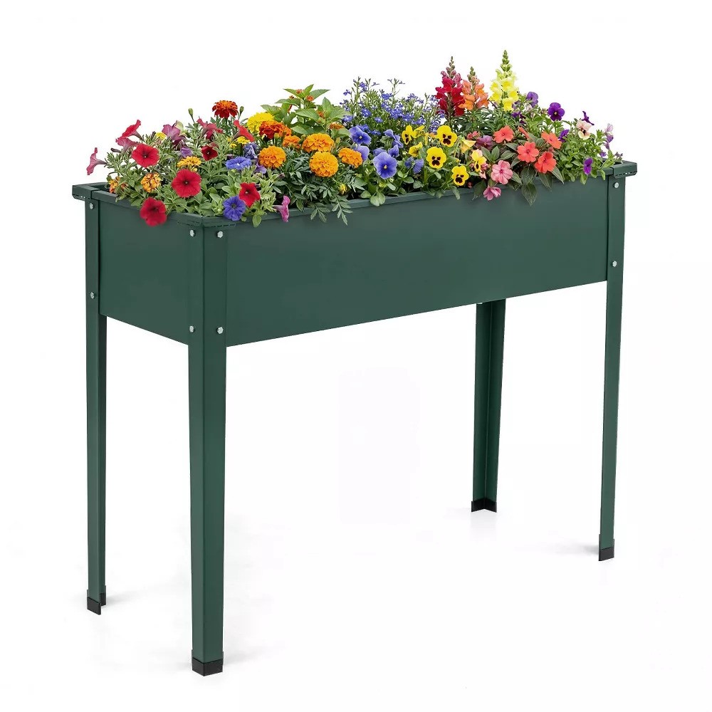 Target, Costway Raised Garden Bed With Legs Metal Elevated Planter Box Drainage Hole Backyard Green/black