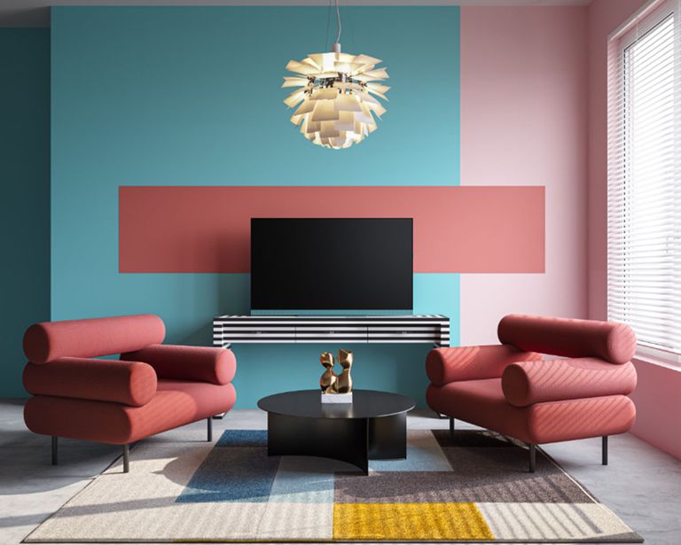 How to set up a Fire Stick in a pink and blue living room with the We by Loewe living room TV 
