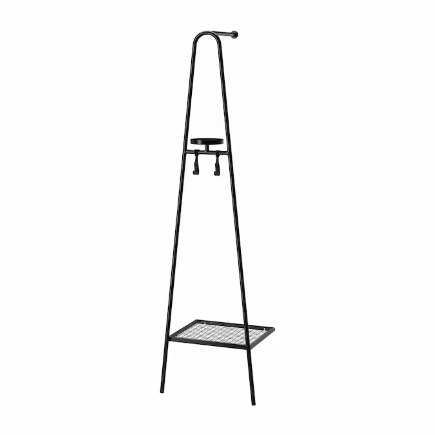 A black metal valet stand and hanger for clothes from IKEA