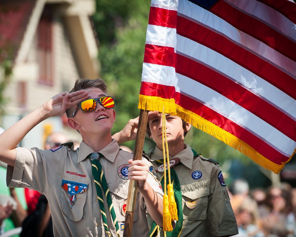 The boy scouts during the national anthem