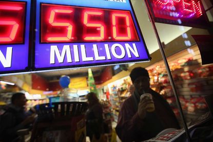 A sign displaying the winning amount for the Powerball jackpot