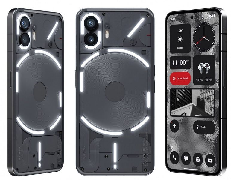 A leaked press render of the Nothing Phone (2) in black.