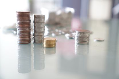 stacks of coins on a table