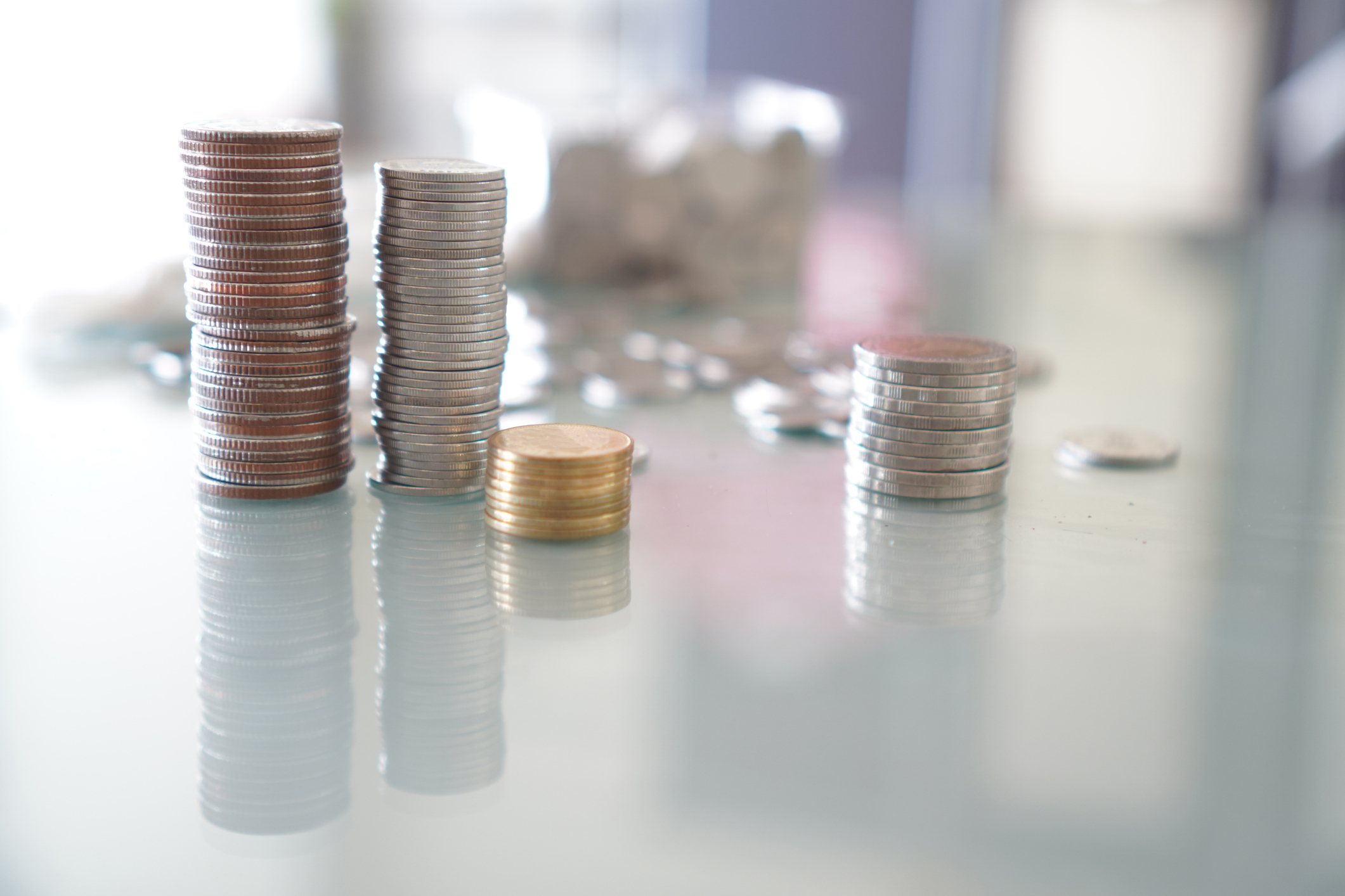 stacks of coins on a table