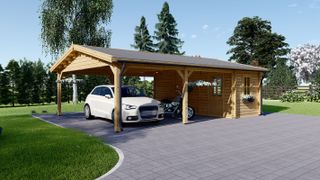 wooden carport with shed