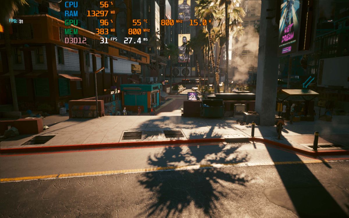 Cyberpunk 2077 running on an Acer Swift Edge 16