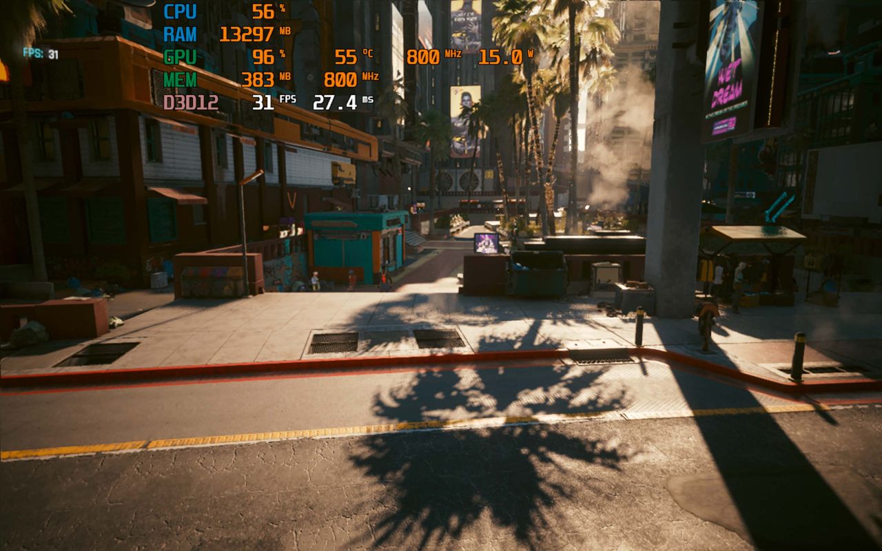 Cyberpunk 2077 running on an Acer Swift Edge 16