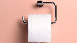 A roll of toilet paper on peach background, to illustrate a colonic irrigation experience