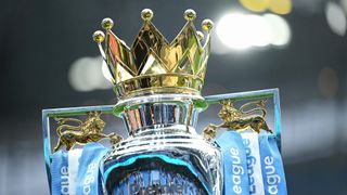 Premier League Trophy on the pitch at Etihad Stadium