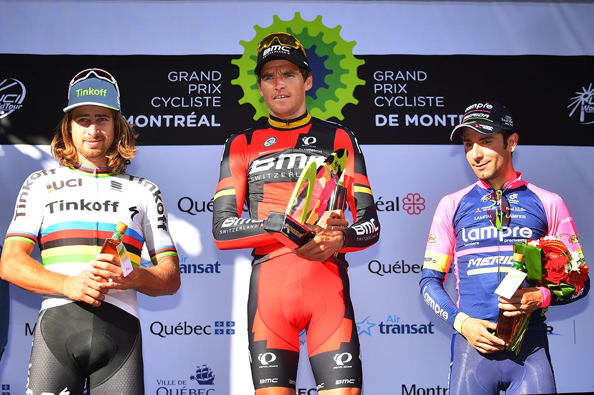 The GP Montr&eacute;al podium: Peter Sagan, Greg Van Avermaet and Diego Ulissi