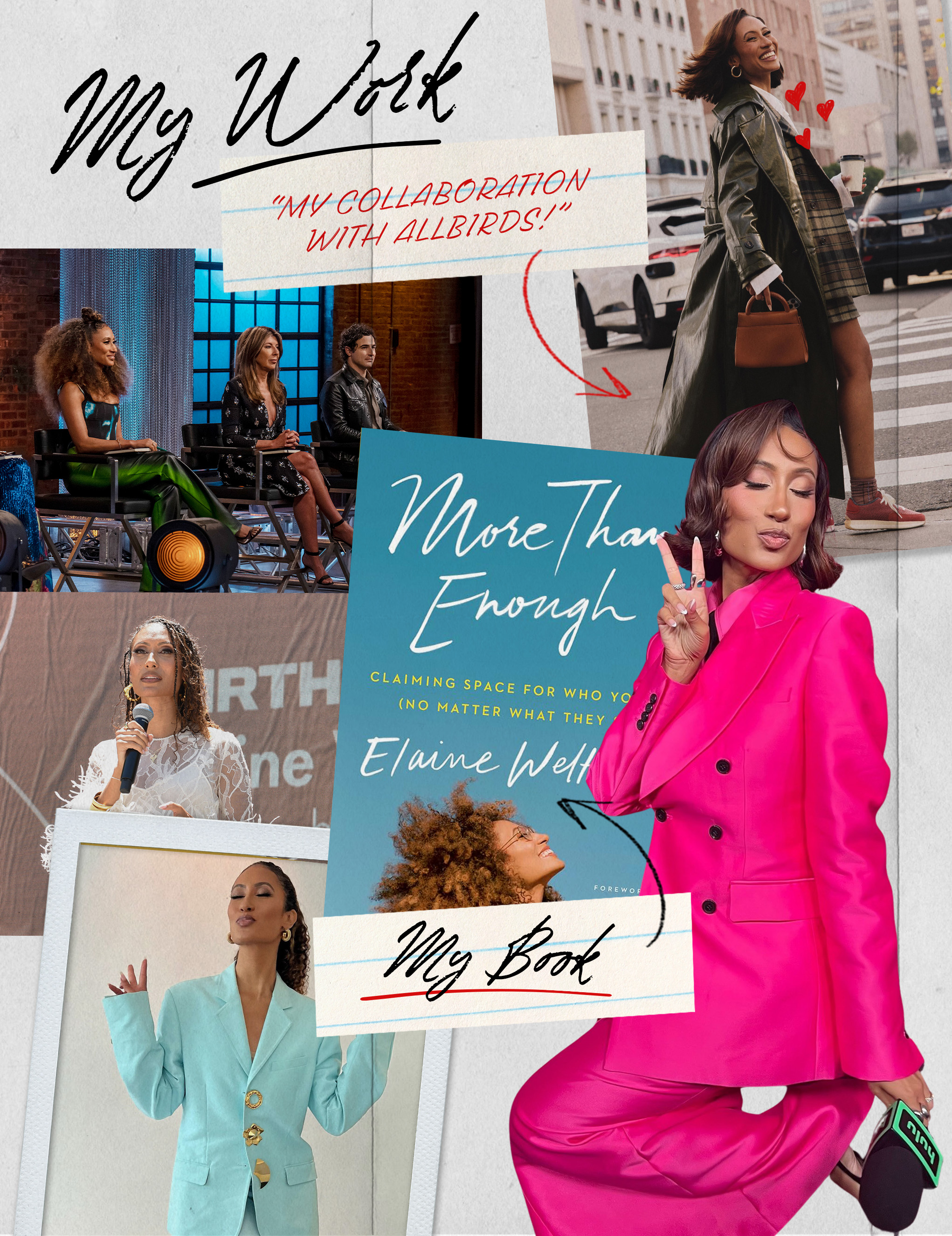A collage of elaine welteroth and her work.