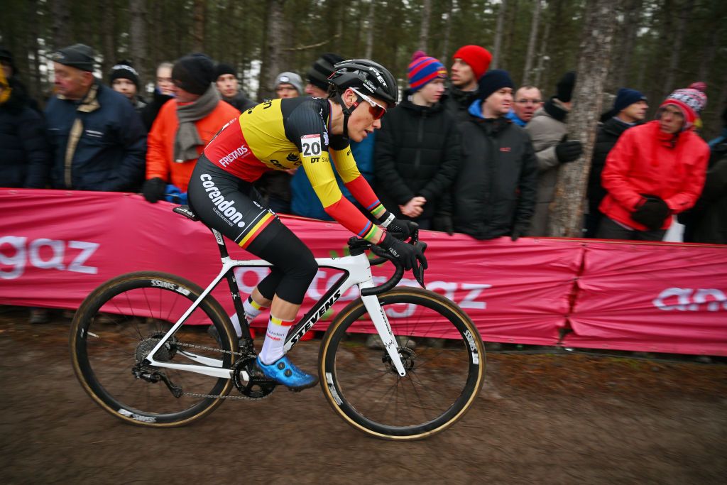 ZONHOVEN BELGIUM JANUARY 07 Sanne Cant of Belgium and Team CrelanCorendon competes during the 27th Zonhoven UCI CycloCross Worldcup 2024 Womens Elite on January 07 2024 in Zonhoven Belgium Photo by Luc ClaessenGetty Images