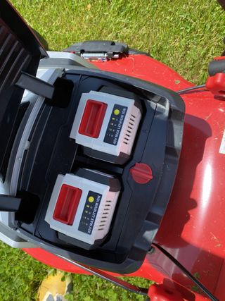 Twin batteries inside the Cobra MX51S80V lawn mower
